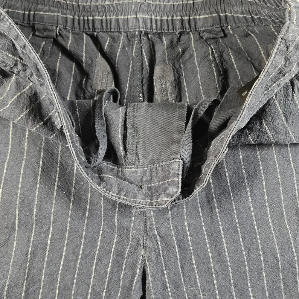 Uniqlo Pants Men XL 34x26.5 Blue Pinstriped Linen Blend Relaxed Cropped